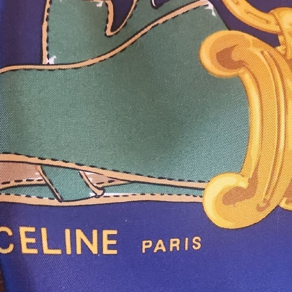 Celine Saddle Motif Scarf in Blue and Gold - Picture 7 of 7